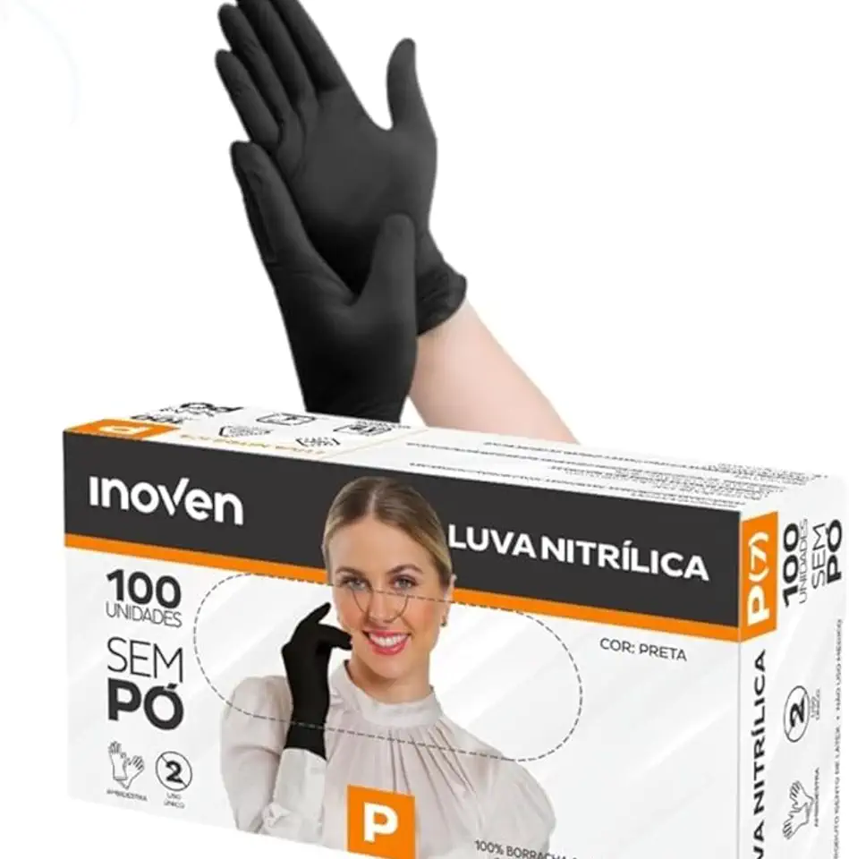 Luva Nitrílica Preta Sem Pó 100un | Alta Resistência Antiderrapante para Mecânico | Tatuagem e Cozinha Profissional | Descartável Premium