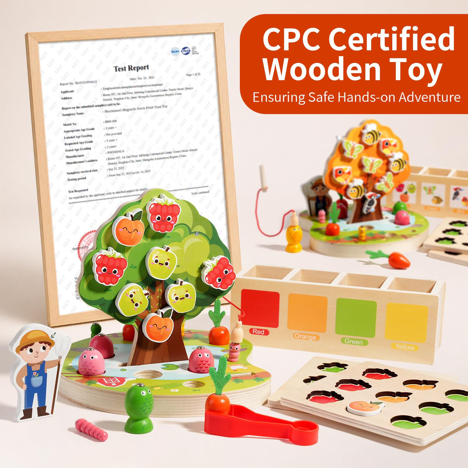 INIFEIDALA - Jouet sensoriel Montessori en bois pour enfants de 3 à 4 à 5 ans, trieur de couleurs, kit de récolte de carottes, pêche magnétique, jouet de motricité fine