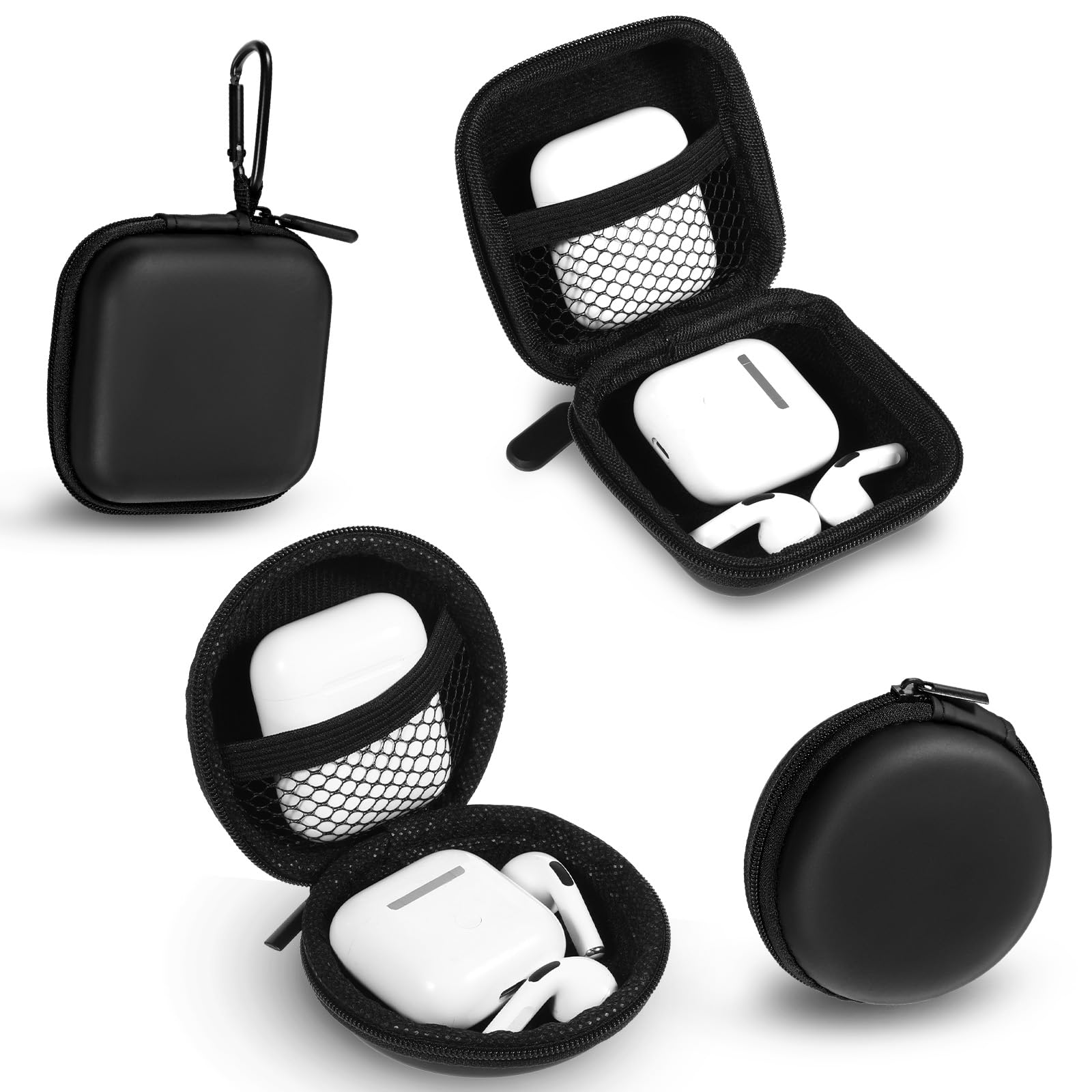 ElevateTech Storage Case For Qutie Label Maker, 2 Pcs Mini Round Earbud Case Portable Square Earphone Carrying Cases With Carabiners Hard Eva Headphone Storage Bag For Earphone Earbud Black - View #4