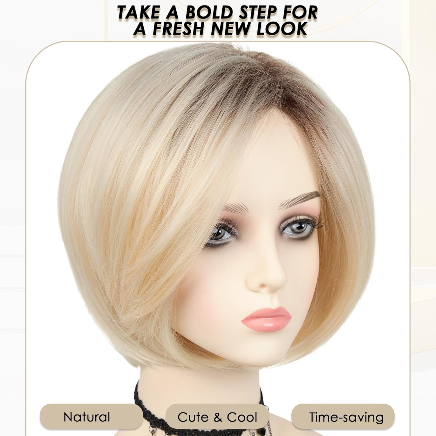 XIUFAXIRUSI XIUFAXIRUSI Ombre Blonde Bob Wigs for White Women Short Blonde Straight Wig Natural Looking Synthetic Wigs Halloween Costume Wig - Image 2