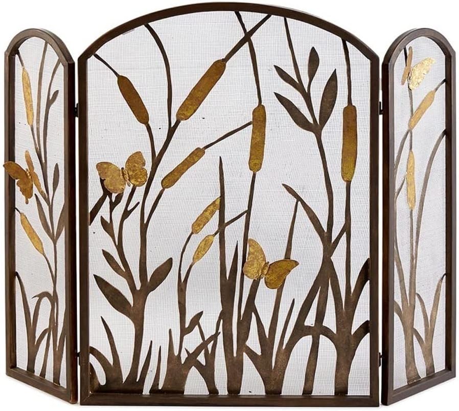 Fireplace Screen Fireplace Screen Grid Handmade Cattails Decorative Pattern Fireplace Protection Cover Separation Fence Hollow Fireplace Spark Mesh
