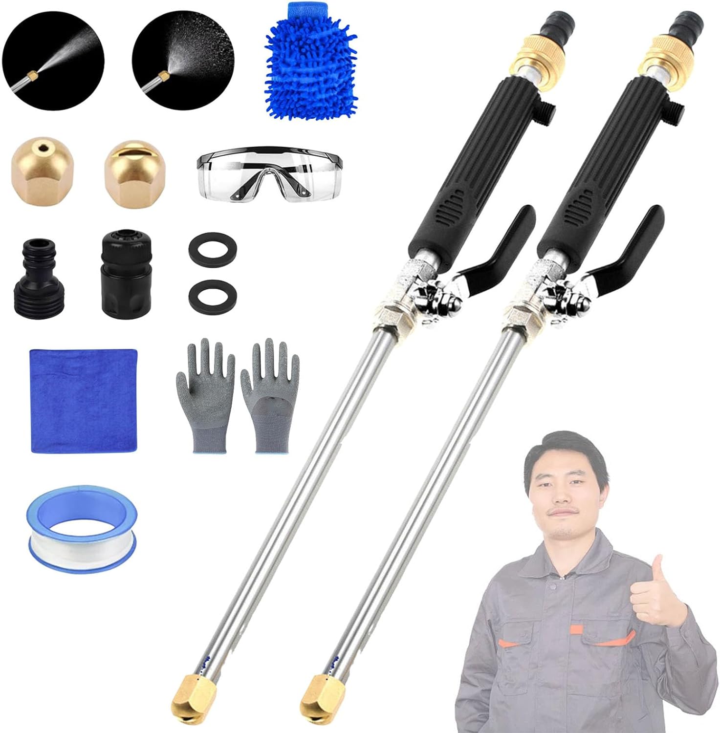 Pressure Washer, Nozzle High Pressure, 2-In-1 Portable Jet Nozzle High Pressure Hose Nozzle with 2 Nozzles for Car Home Garden Washing (Black-2pcs)