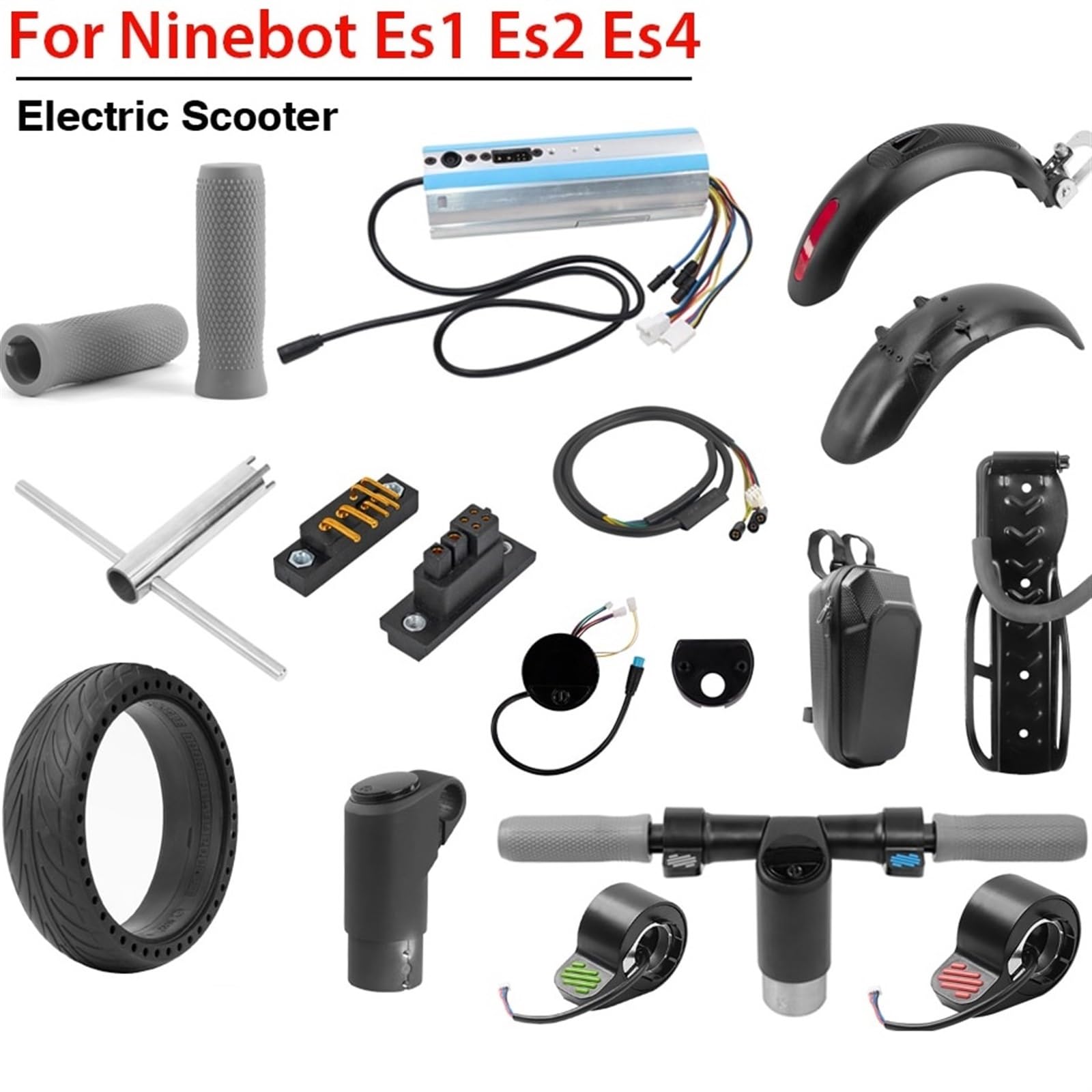 Mango de seguridad de manillar de aleación de aluminio, for Segway, Ninebot, ES1 ES2 ES4 Tablero de control Bluetooth Juego de guardabarros delantero y trasero Guardabarros para patinete eléctr