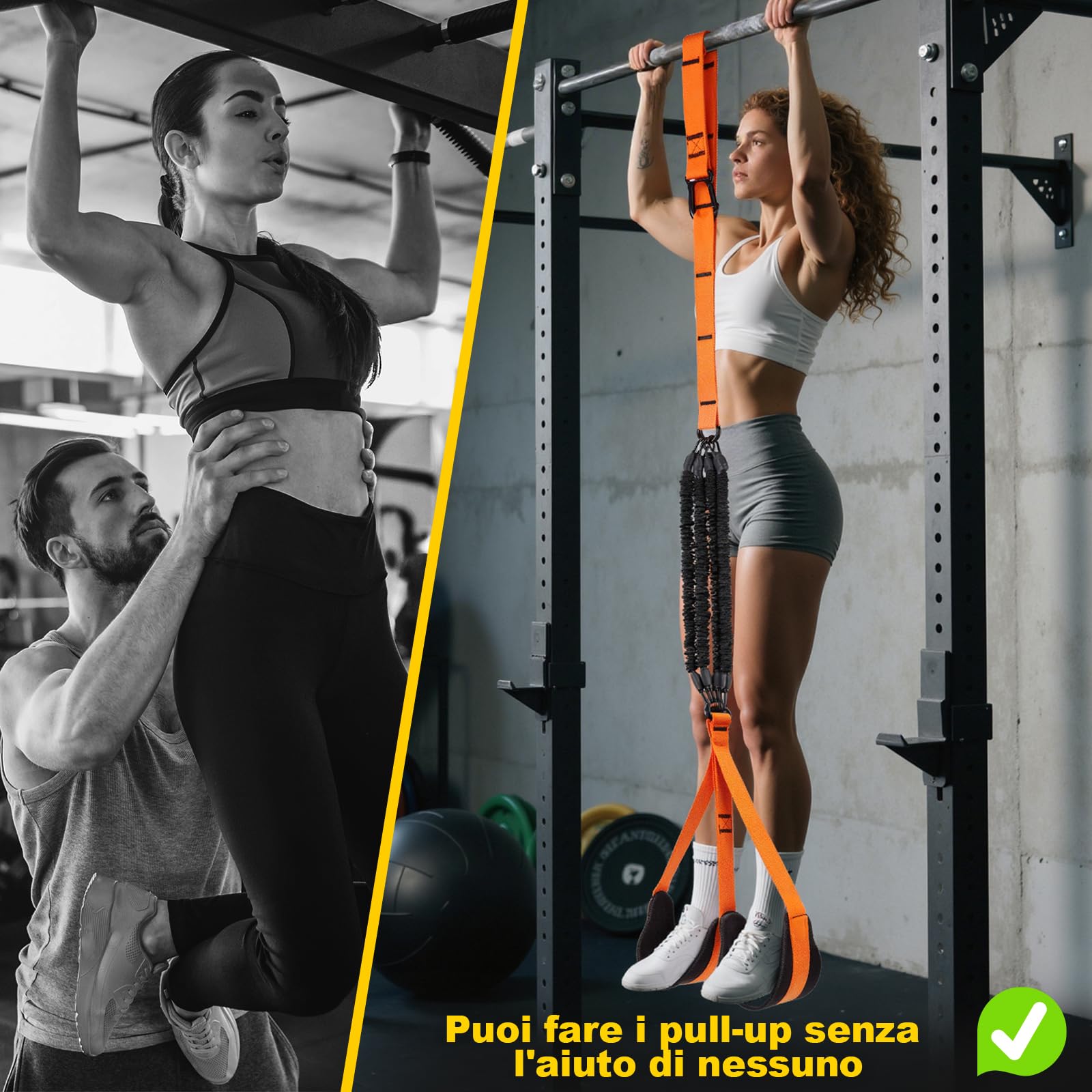 WELSPO Fasce di assistenza per la palestra domestica con manico, ancoraggio alla porta, 4 livelli di resistenza (13,6 kg/27,2 kg/40,8 kg/54,4 kg) set di fasce di resistenza regolabili per trazioni