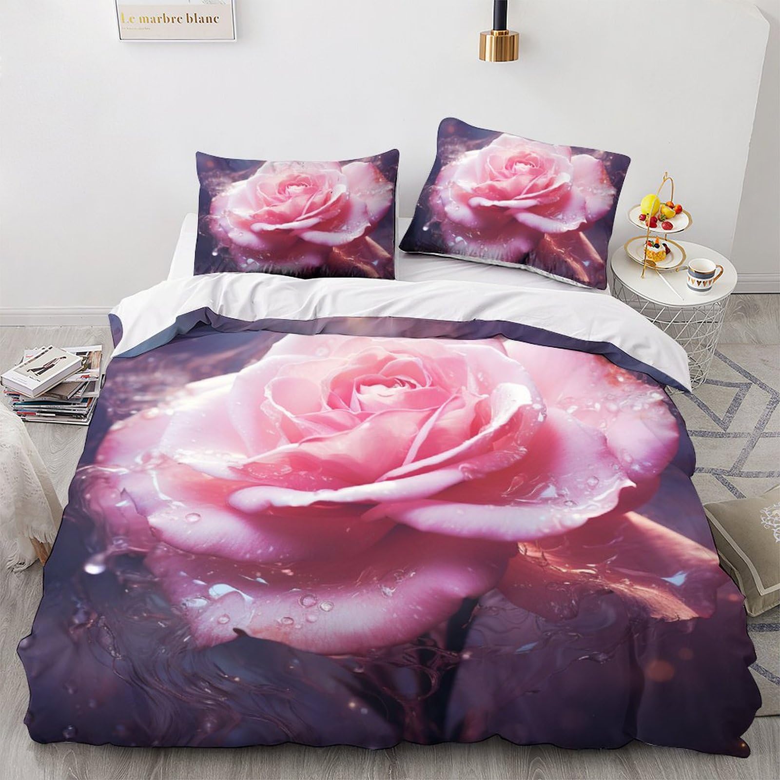 Housse de couette rose parure de lit fermeture éclair cachée pour lit enfant king
