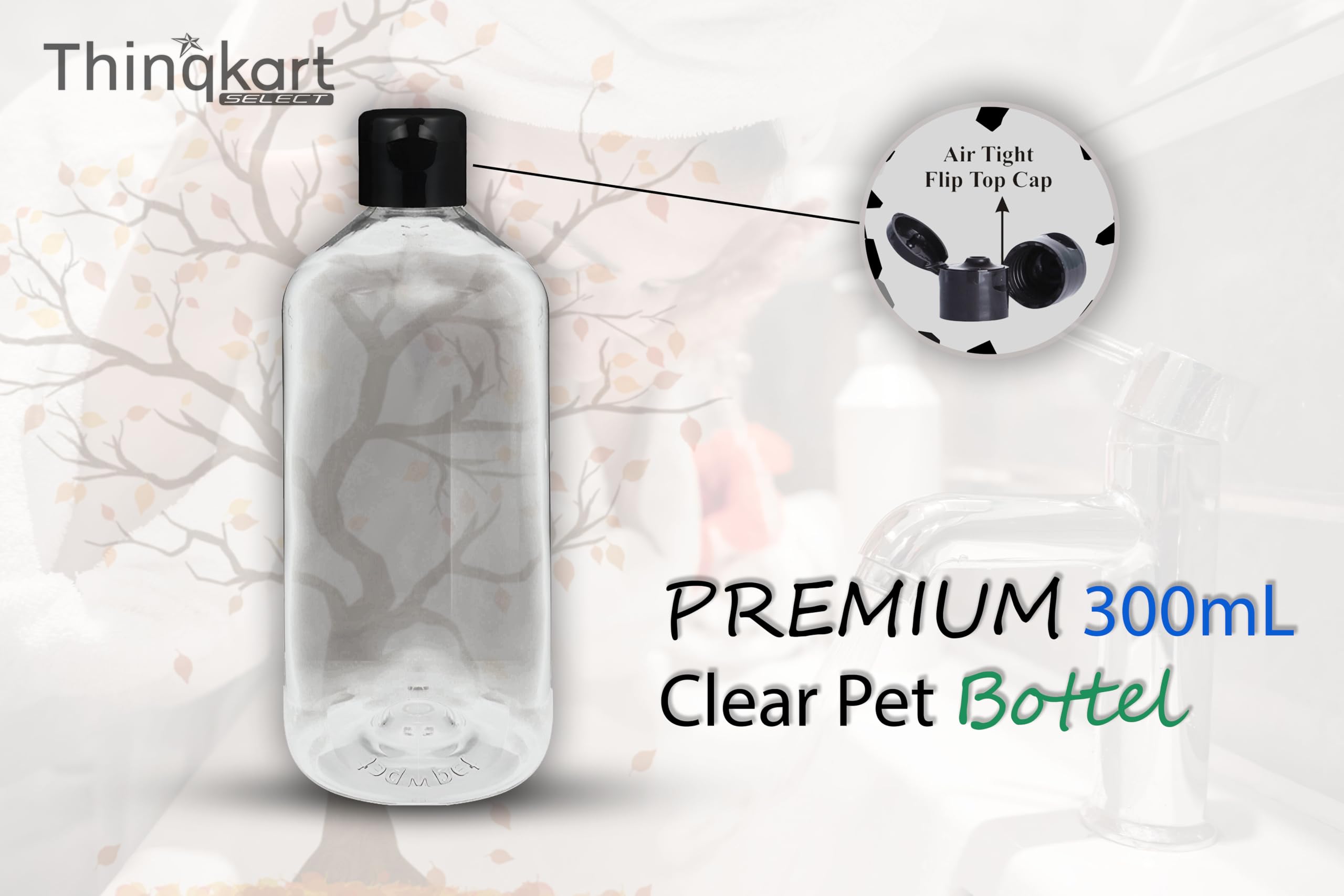 Thinqkart Select 300ml Empty Clear Plastic Bottles Refillable Travel Size Cosmetic Containers Squeeze Bottles With Black Flip Cap For Toiletries, Shampoos, Lotions, Creams Pack of (8) - Image 4 thumbnail