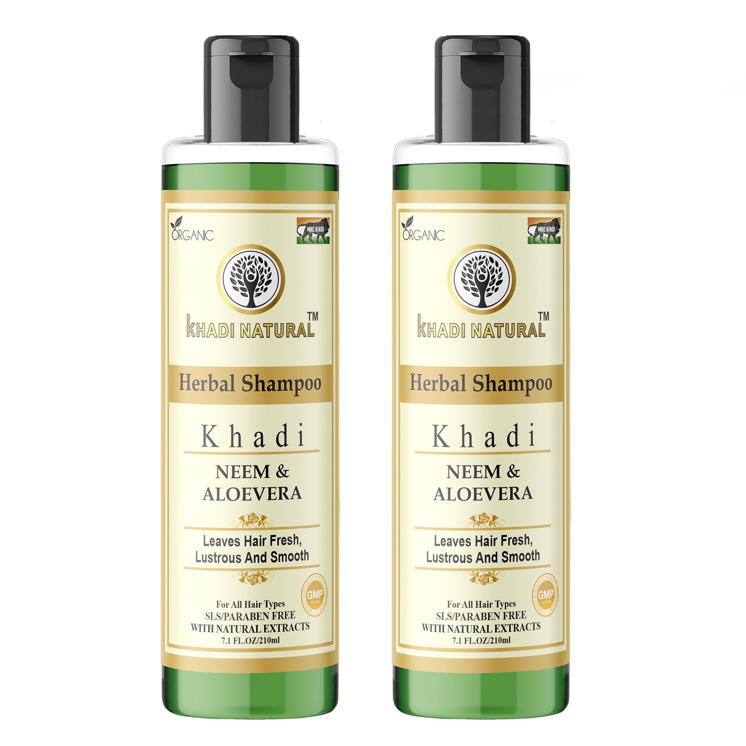 Econature Khadi Natural Herbal Shampoo, Neem & Aloevera, 210 ml, Gently Cleanses, Nourishes, SLS & Paraben Free, 210 Ml Amla & Reetha Hair Conditioner, For Hair Fall Rescue (Pack 2, Neem & Aloevera)