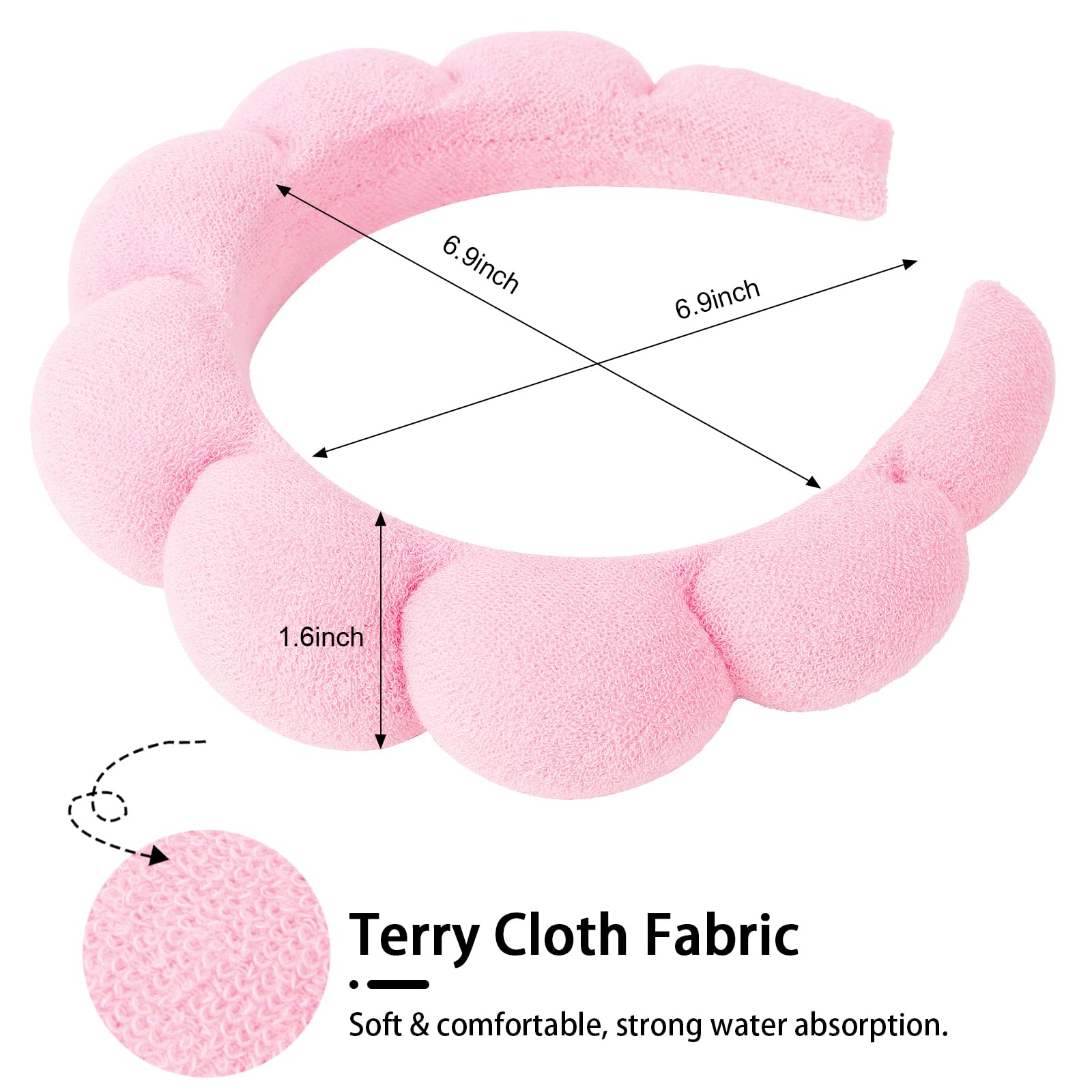 WHAVEL 3 Pack Spa Headband Skincare Headbands, Makeup Headband Sponge Terry Whavel 3 Pack Spa Headbands - Terry Cloth Adjustable Facial  main image 4