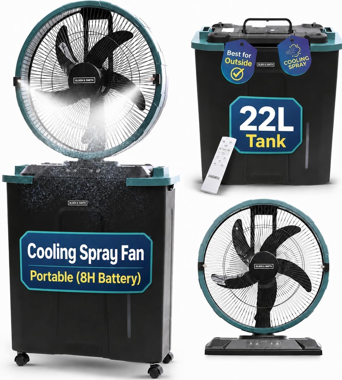 Olsen & Smith 16in Portable Cordless Cooling Spray Fan, Rechargeable