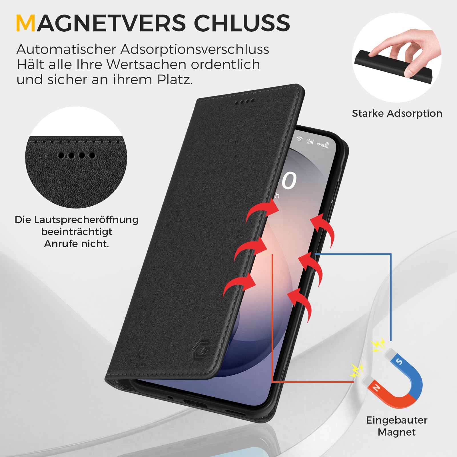 Etui na telefon komórkowy Samsung Galaxy S26 5G, kieszeń na karty premium, skóra PU, etui z klapką, funkcja stojaka, etui Flip Case do Samsung Galaxy S26 5G - czarne