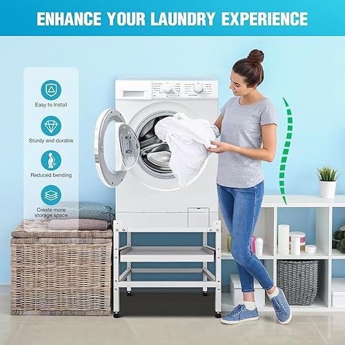 Miniatura 7 de Pedestales para lavadora y secadora, 25 pulgadas de ancho, soporte de lavadora de 24 pulgadas de altura con estante de almacenamiento, pedestal de
