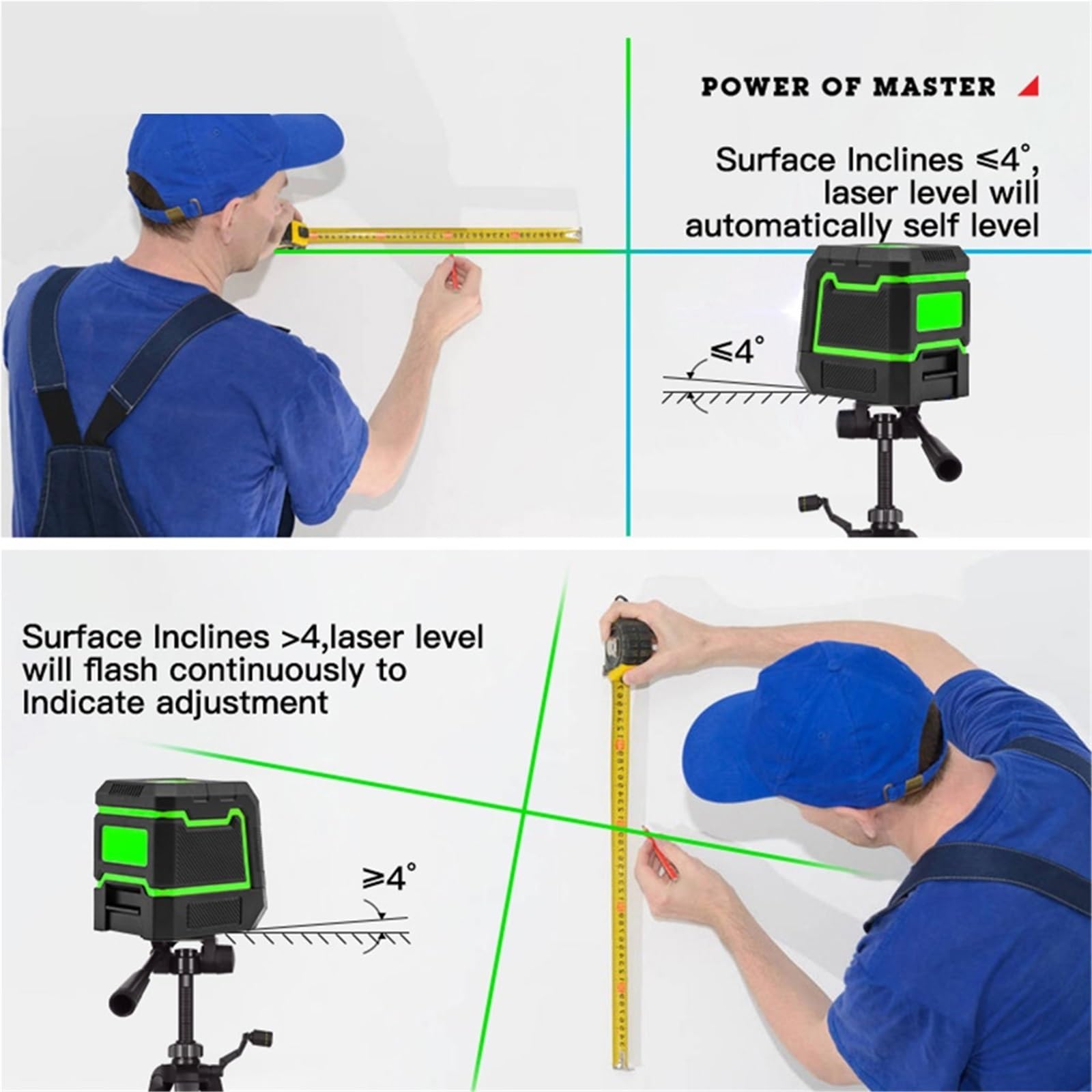 La-ser Nivel, Nivel láser de 2 líneas, autonivelante, horizontal y vertical, cruce de líneas láser verde