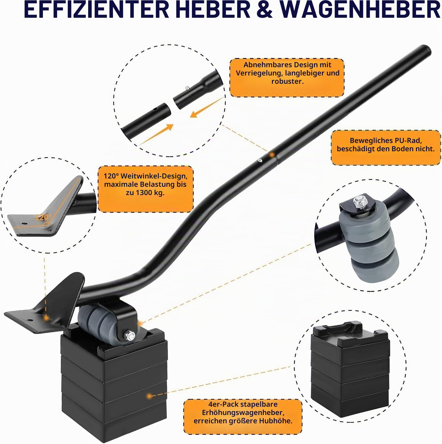 Möbeltransportrollen Set, 4 Stück mit 5 Rädern, 360° Drehbar, Lastenheber, Tragfähigkeit bis 800KG - Möbelroller für Schwere Möbel und Umzug
