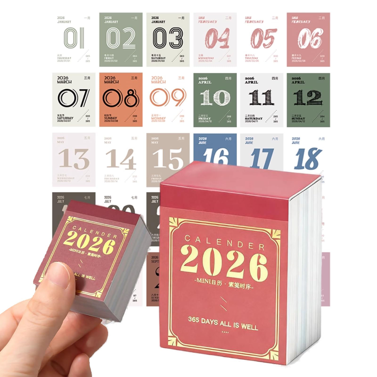 Zhejia 2026 ミニカレンダー 2026 卓上カレンダー ミニ 手引きカレンダ ー 【2026初登場！日めくりカ レンダー】2026 デスクト 新年 会社用 クリスマス スケジュール 元日 入学プレゼント 家庭用