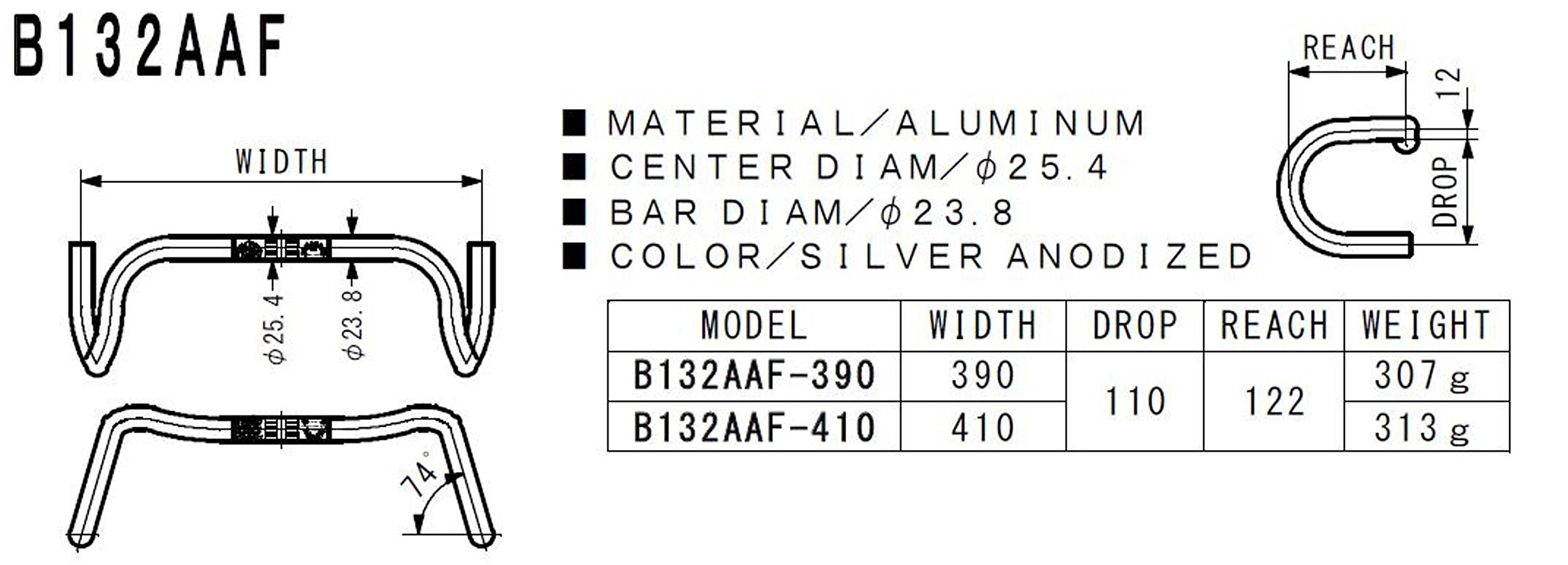 Nitto B132 Grand Randonneur Touring Handlebar, 42cm, Silver