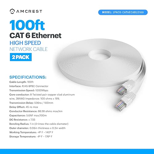 Miniatura 5 de Amcrest CAT6E - Cable Ethernet POE de video con clasificación 4K, cable de red de alta velocidad de Internet de 100 pies para cámaras IP de