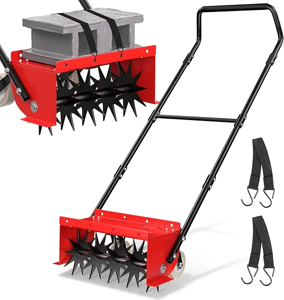 Rolling Lawn Aerator, Heavy Duty Manual Push Lawn Aerator Tool with Adjustable Wheels,Rotary Spike Aerator for Lawn Aeration