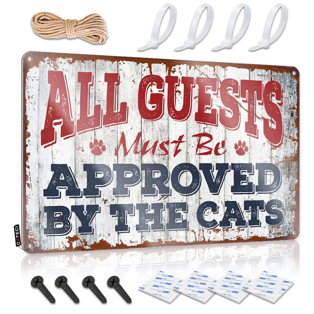 HELIOFORGE Beer Decorations For Man Cave All Guests Must Be Approved By The Cats Sign Vintage Signs Metal Mens Room Sign(30X40CM)