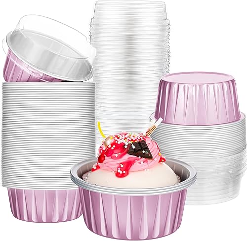 Paquete de 200 tazas de papel de aluminio para hornear cupcakes de 5 onzas, forros de cupcakes, tazas de postre con tapas, vasos desechables para