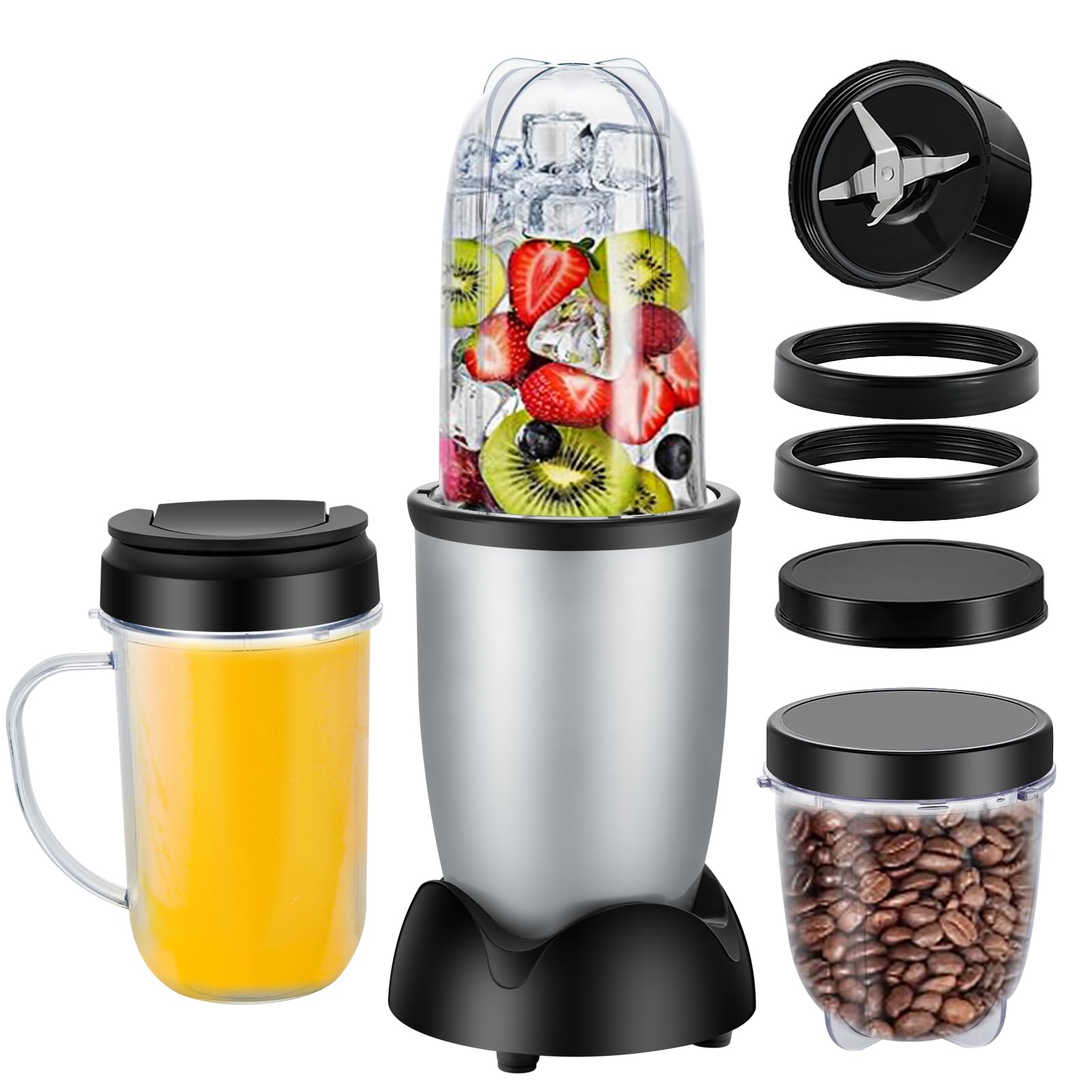 Panana Mini Blender Personal Smoothie Maker with Portable Blender Bottle, Drink Lids and Extra 2 Cups, 520ml with handle/Juice cup 540ml / Short cup 340ml