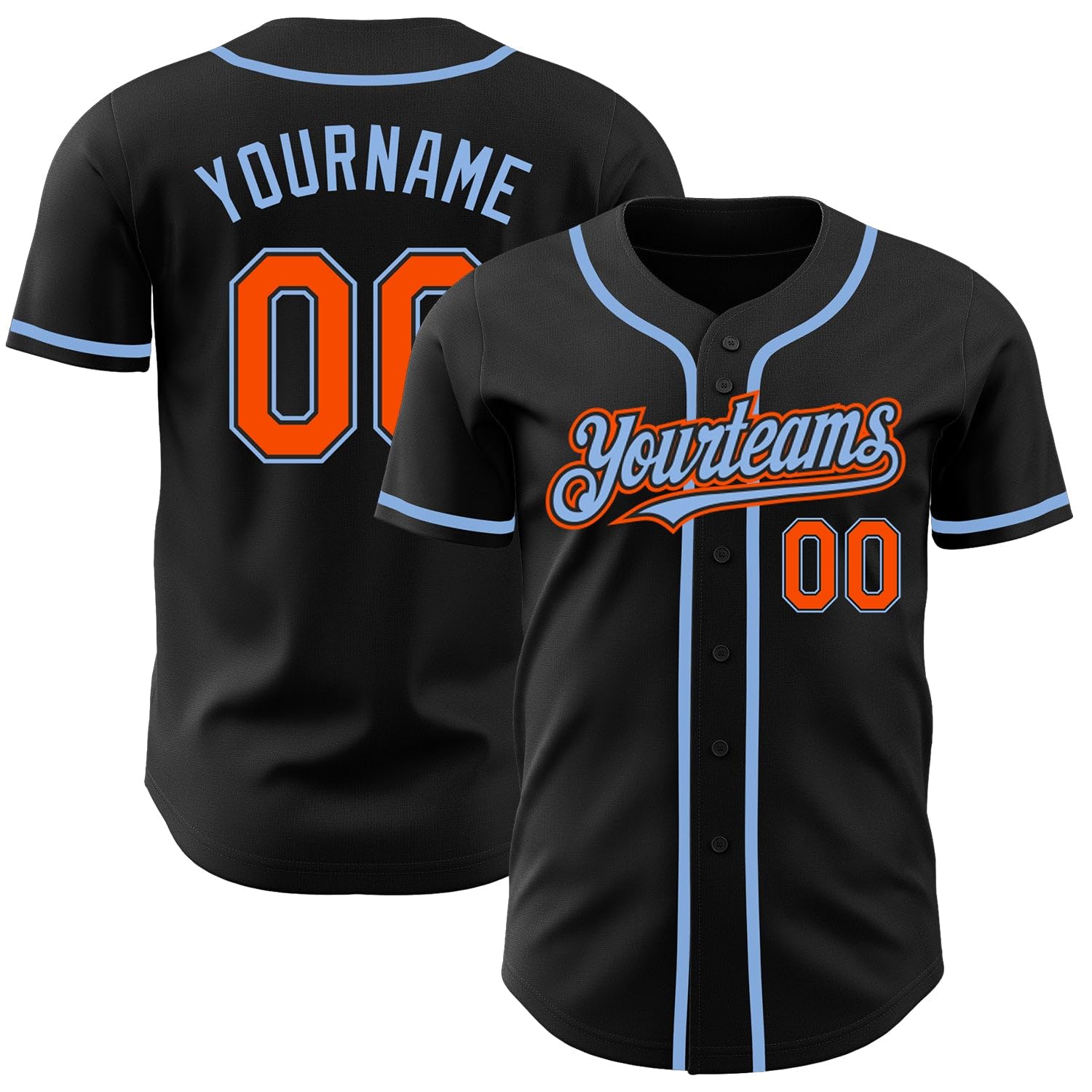 Generic Black Orange Light Blue Baseball Jersey Men Women Youth Kids, Custom Baseball Jerseys Printed Stitched Name Number Logo Baseball Uniform