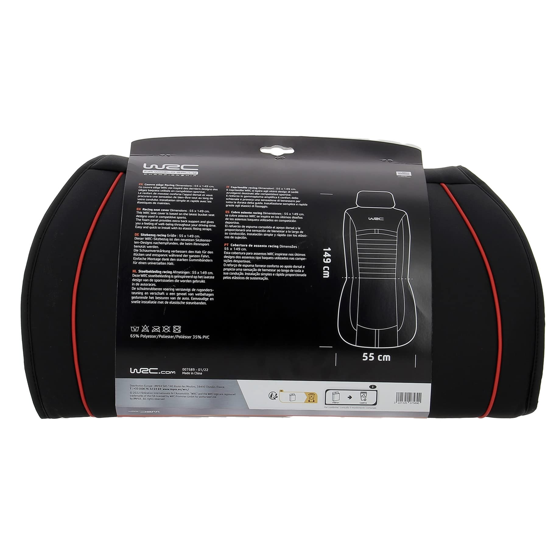 WRC 007589 Couvre-Siège Auto, Design Siège Baquet, Racing Noir/Orange 7589