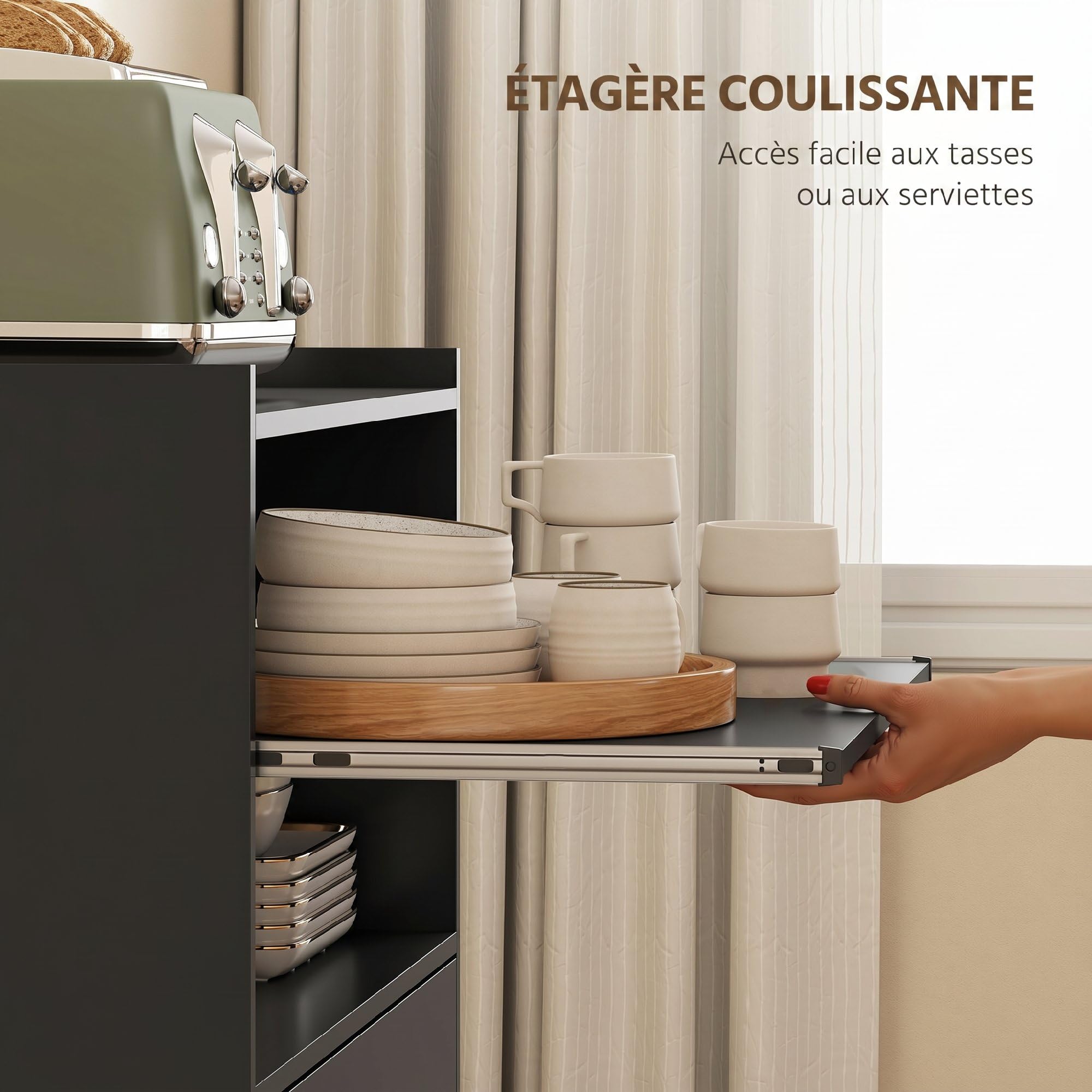 HOMCOM Chariot de Cuisine sur roulettes, 59 x 40 x 92 cm Noir | Desserte Micro-Onde avec Plan de Travail, Étagères Ouvertes, Tiroir, Placard, Meuble de Rangement pour Micro-Ondes