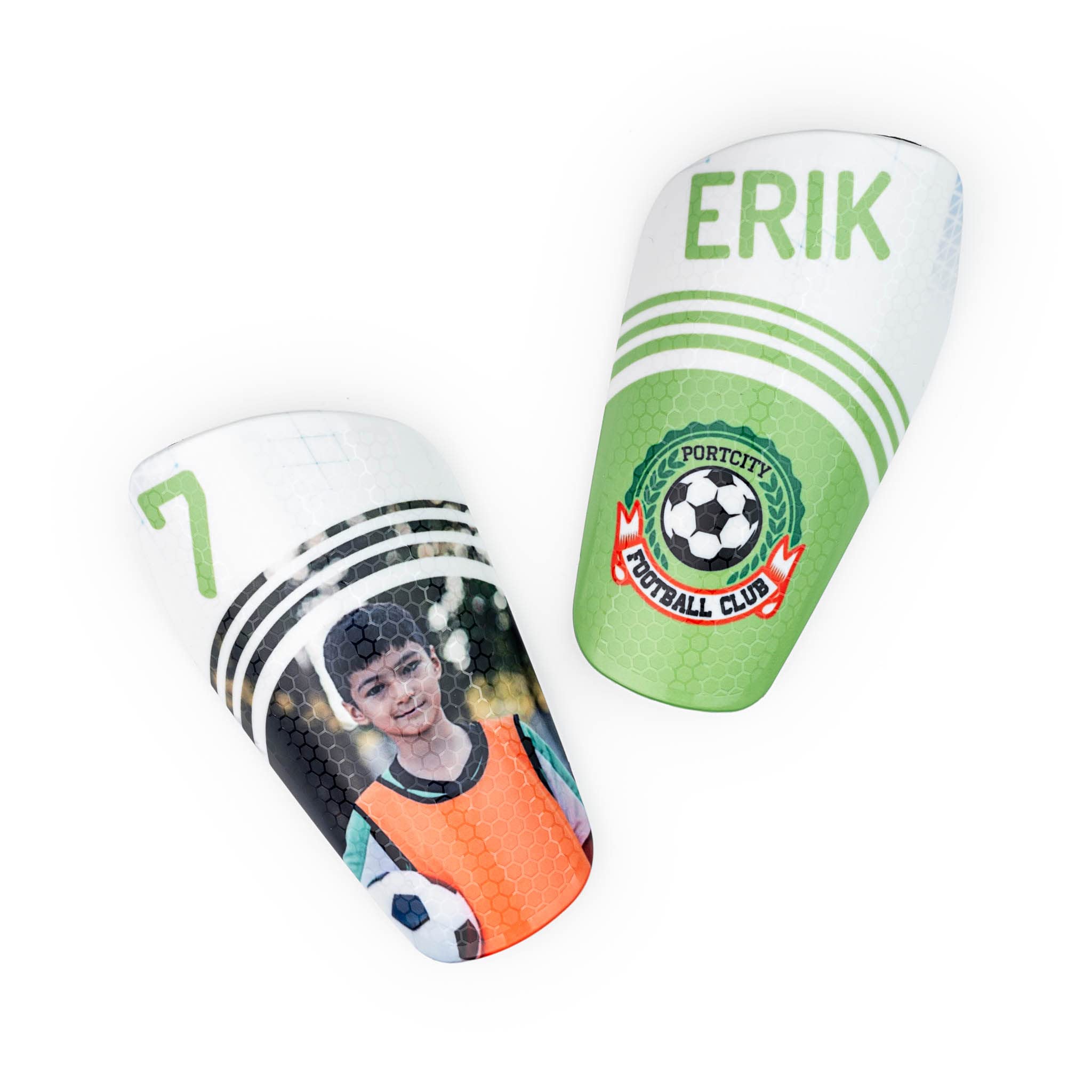 Wanapix | Parastinchi da Calcio Personalizzati per Bambini | Finitura Premium e Texture Esagonale | Con Foto, Nome e Numero| Protezione Completa
