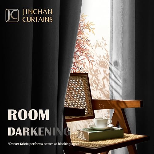 Miniatura 3 de jinchan - Cortina opaca de 63pulgadas de largo, con textura y ojales en la parte superior, para dormitorio y sala de estar, 1panel, gris claro,