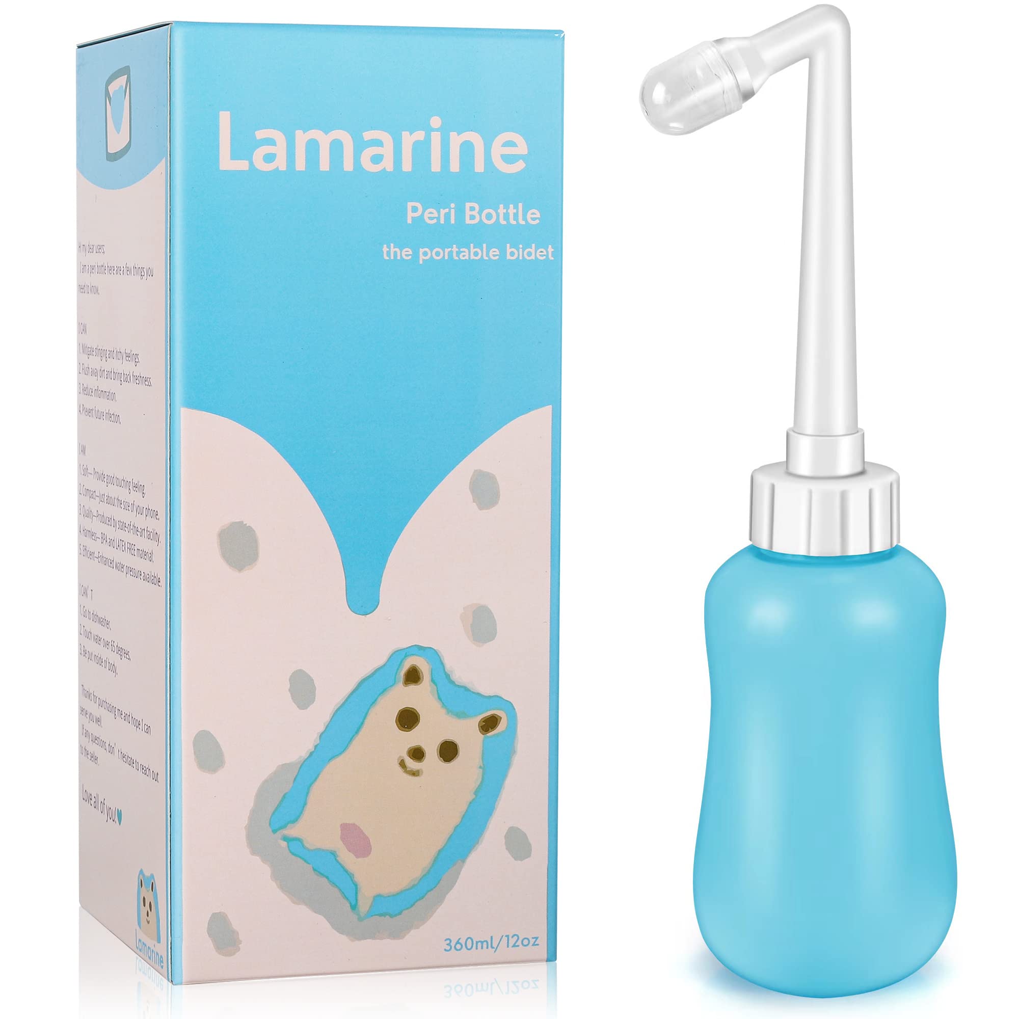 Lamarine Peri Bottle for Postpartum Care | Portable Bidet for Travel, Perineal Cleansing 12.7OZ