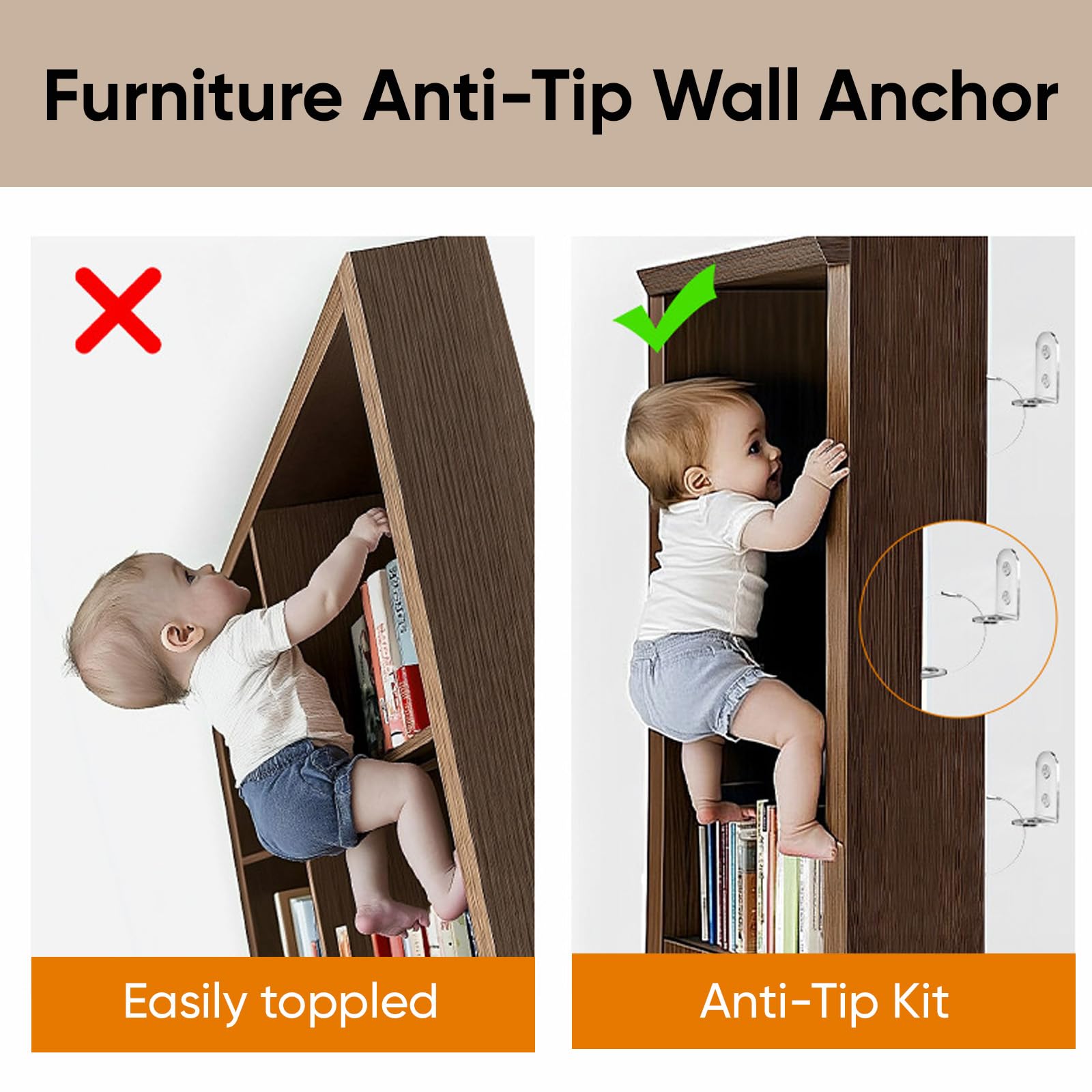 24PCS Furniture Wall Anchor for Anti-Tip, Stainless Steel Wardrobe Wall Safety Fixings - Image 3