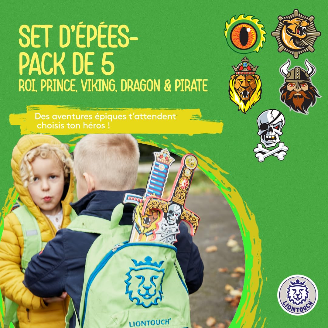 Liontouch - Ensemble de 5 Épées | Jouets de pour Enfants 3ans + - Dragon Fantastique, Roi Lion, Prince, Pirate Crâne & Viking Nordique | Armes Sûres & Armure de Bataille