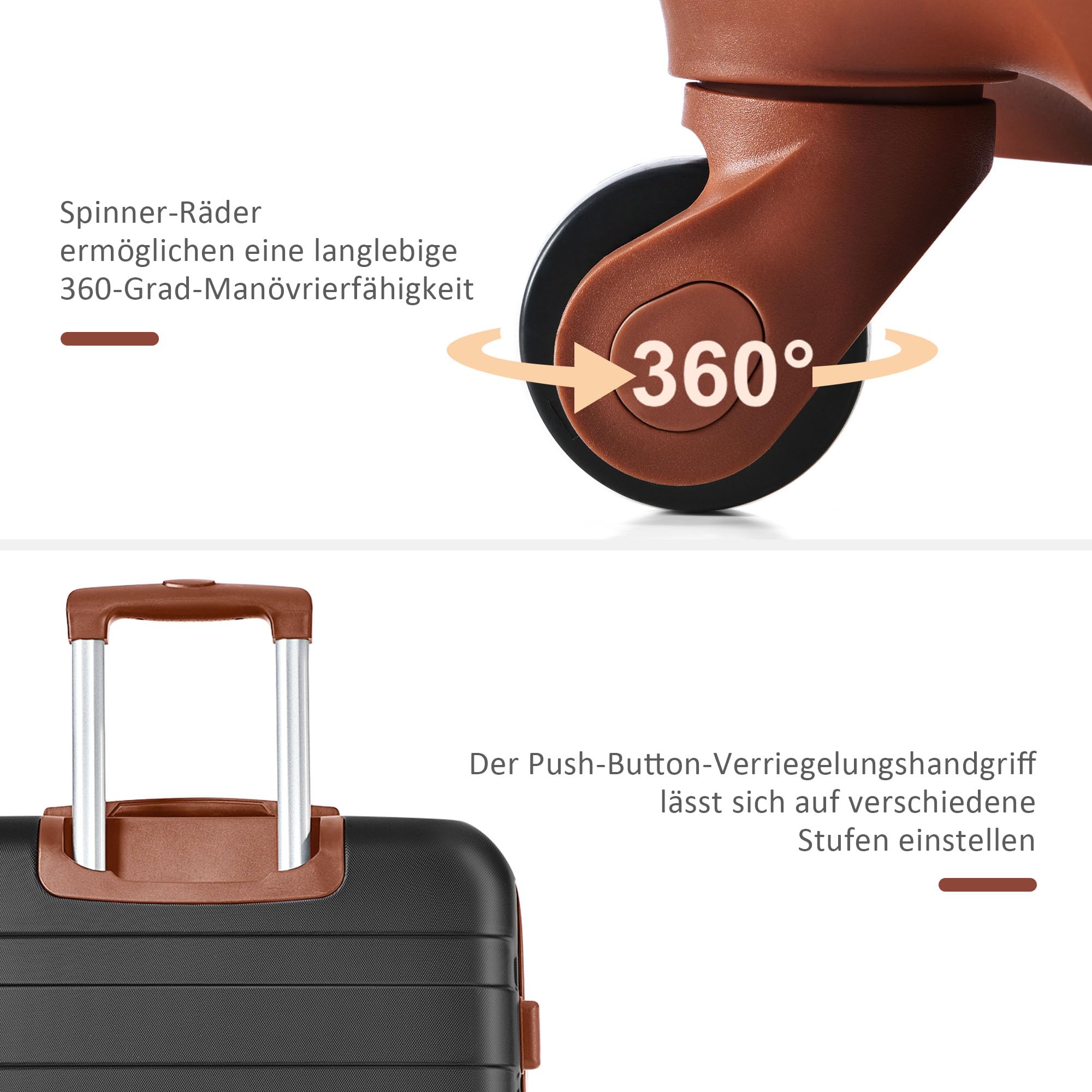 Merax Hartschalen Kofferset 3-TLG Handgepäck Mittel Groß, Leicht & Stabil, Schwarz