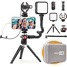 USKEYVISION Smartphone Video Vlogging Kit Metal Microphone Light Tiktok YouTube Podcast Equipment for iPhone 16/15/14 Mini/Pro/Max, Android Smartphone (V-Master)