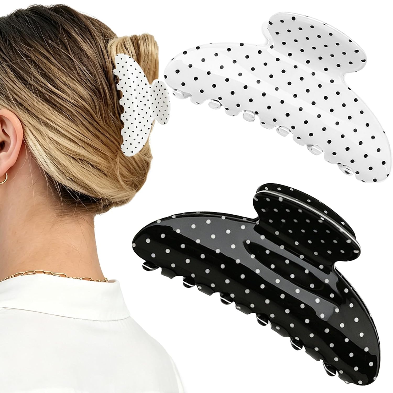 Polka Dot Hair Claw Clips - Strong Hold for All Hair Types