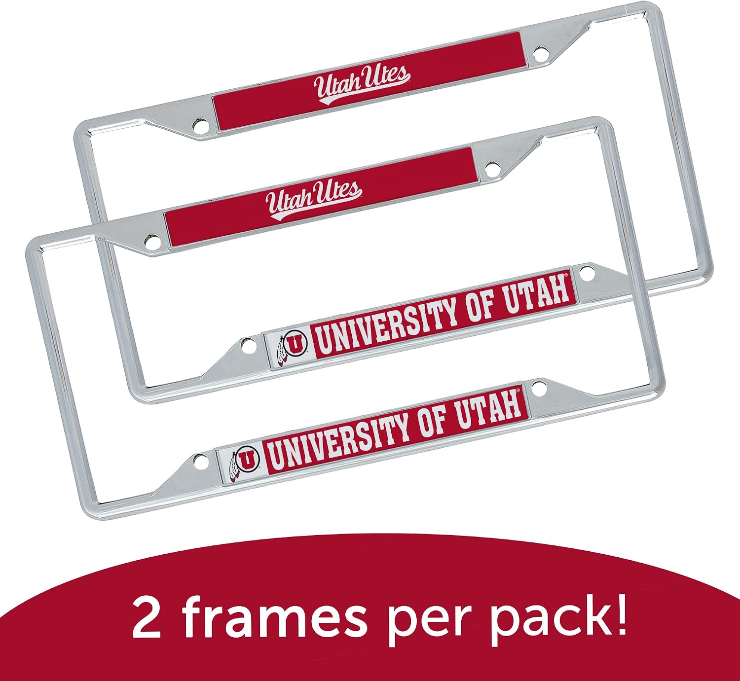 Desert Cactus University of Utah License Plate Frame Car Tag Holder for Front or Back of Car Officially Licensed Metal (Mascot 2-Pack)