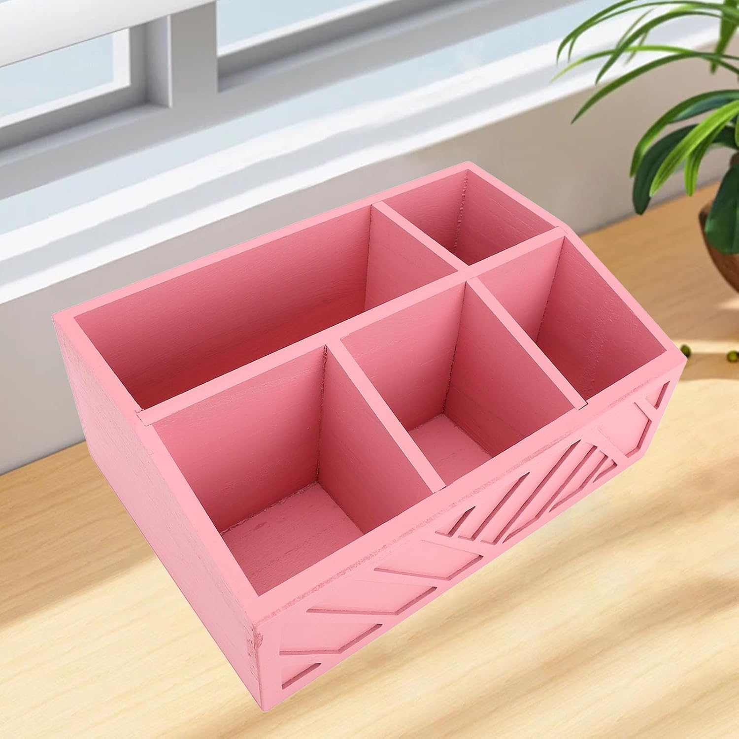 Coffee Station Organizer for Counter, Cup and Condiment Station, Wooden Coffee Pods Holder Storage Basket, for Coffee Capsules Paper Cups (Pink)