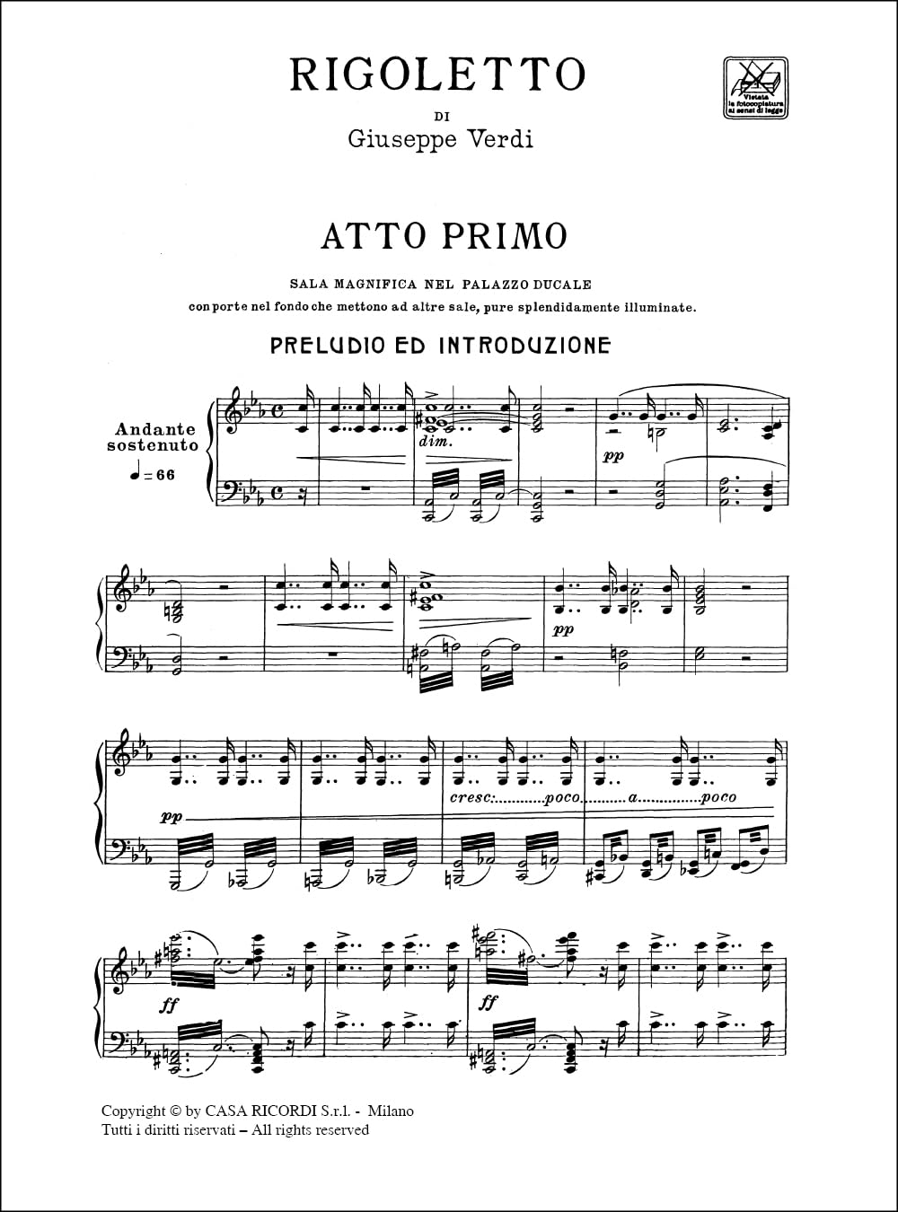 Giuseppe Verdi Rigoletto | Spartito Opera Completa per Canto e Pianoforte | Edizione Tradizionale con Testo Italiano | Spartito Lirico e Operistico per Pianisti e Cantanti | Musica Classica Italiana