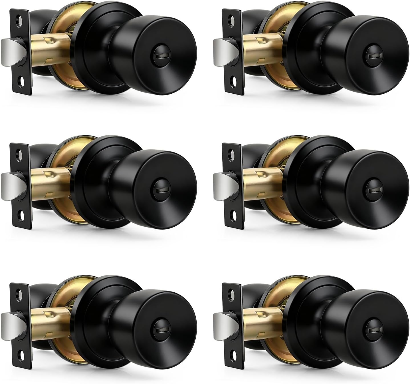 6 Pack Black Door Knobs Interior, Tulip Privacy Door Knob Black Interior Door Knobs, Matte Black Privacy Door Knobs for Bedroom or Bathroom, Keyless Interior Doorknobs, Indoor Door Knobs