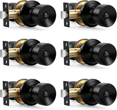 6 Pack Black Door Knobs Interior, Tulip Privacy Door Knob Black Interior Door Knobs, Matte Black Privacy Door Knobs for Bedroom or Bathroom, Keyless Interior Doorknobs, Indoor Door Knobs