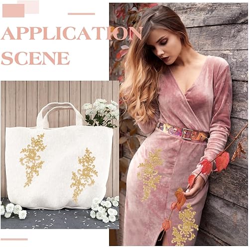 Miniatura 6 de 4 piezas de apliques de encaje bordado, flores de hoja dorada, parches de ropa, vestido de costura, decoración de poliéster, accesorios de ornamento