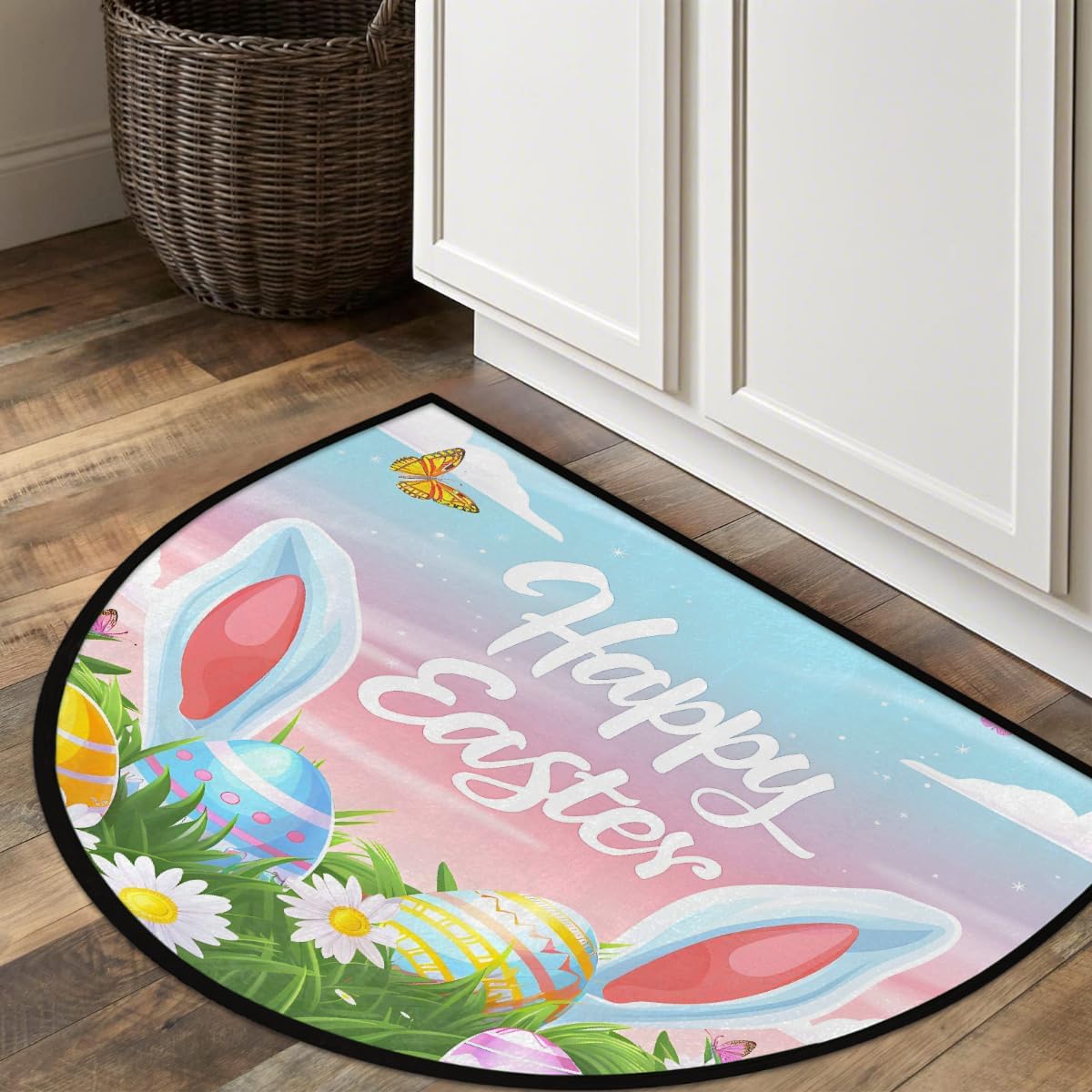 Half Round Door Mat Easter Non Slip Absorbent Semi Circle Area Rugs Washable Half Moon Floor Mats for Indoor Patio Kitchen Bathroom Entryway Fireplace Home Carpet Decor Z (195)