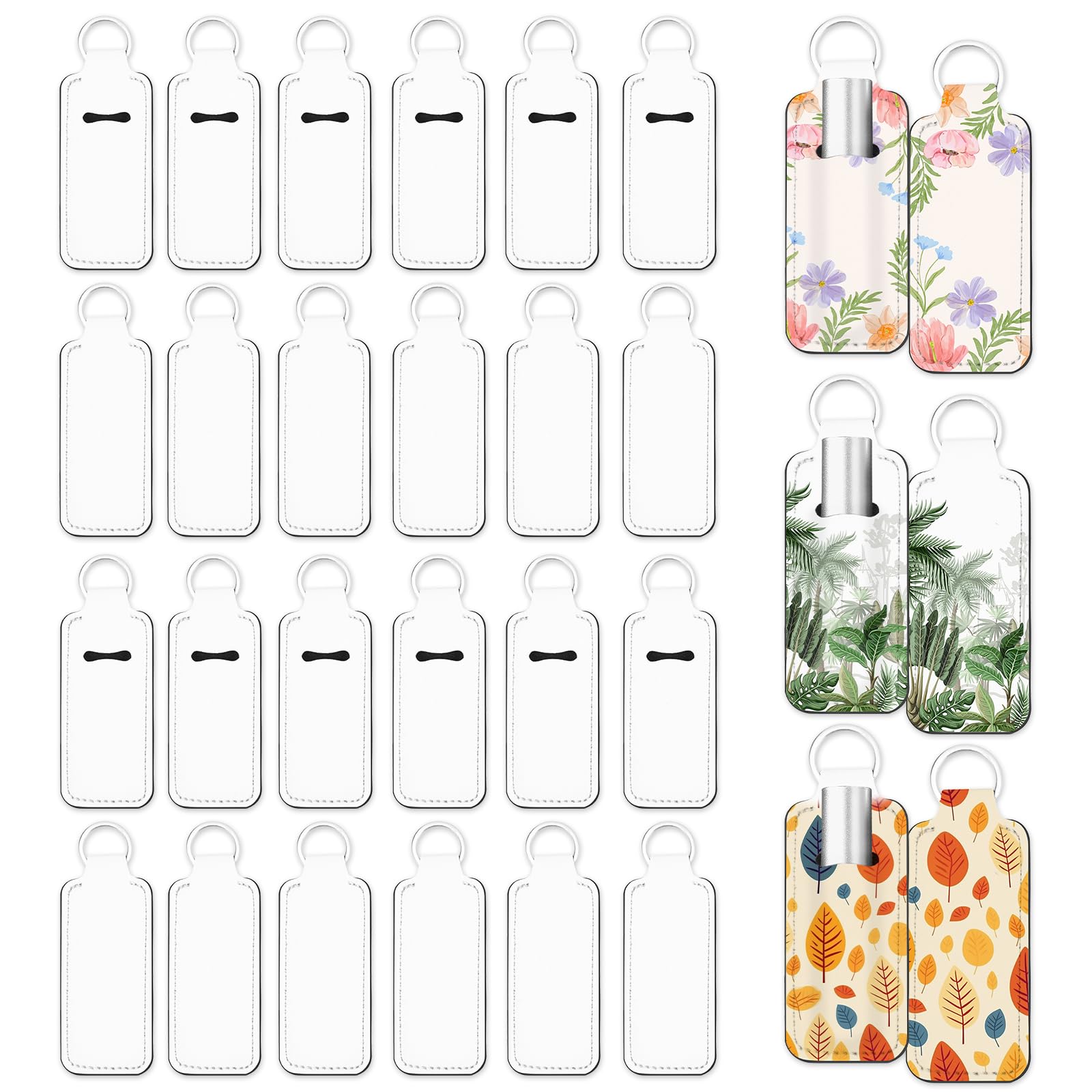Shaojian Women's White 30Pcs Sublimation Holder Blank Neoprene Sublimation Lipstick Holder Keychain With Key Ring For Girls Diy