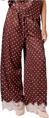 MakeMeChic Women's Summer Polka Dots Lace Pants Drawstring L