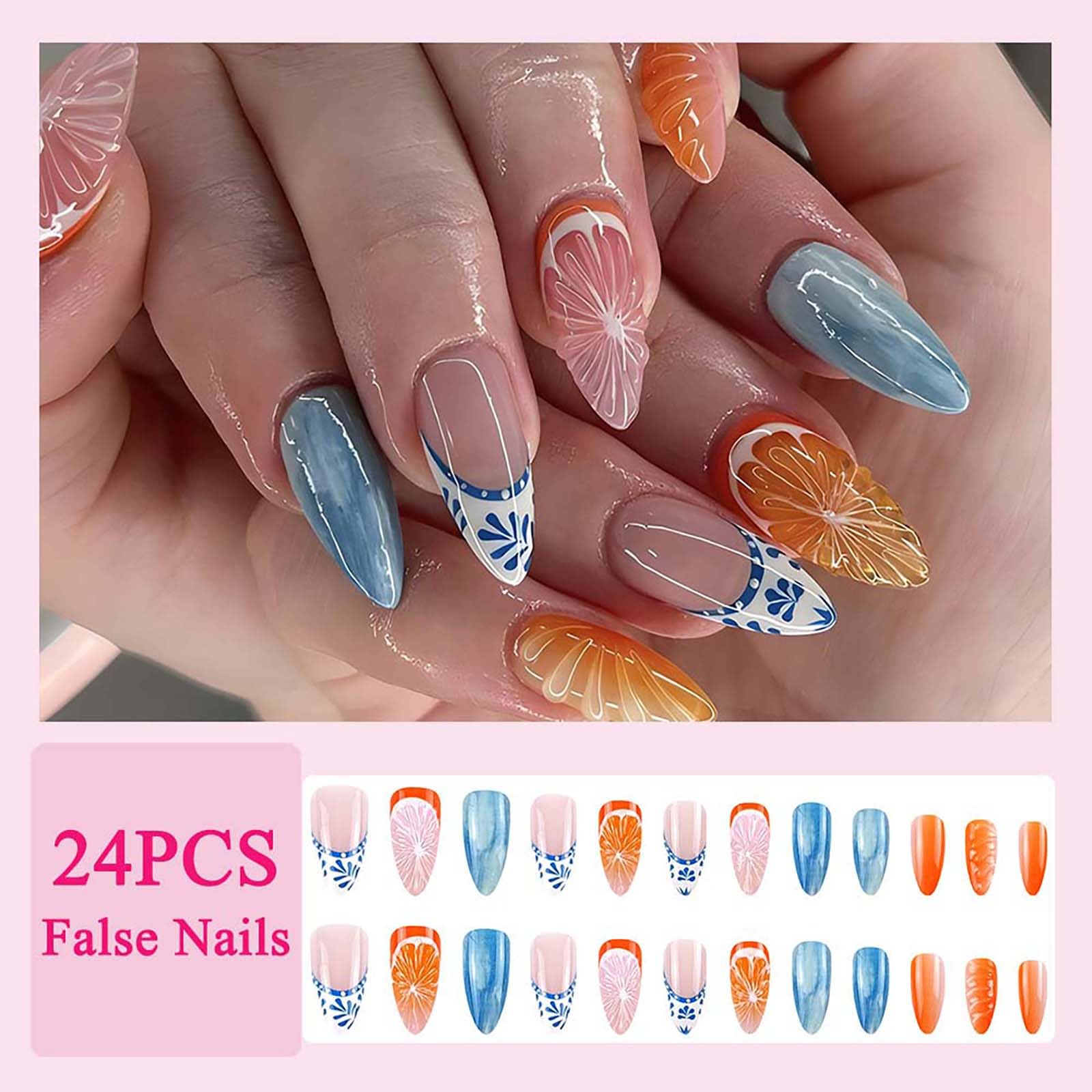 Cool Summer 3D Floral Gradient French Tip Press On Nails - Image 2