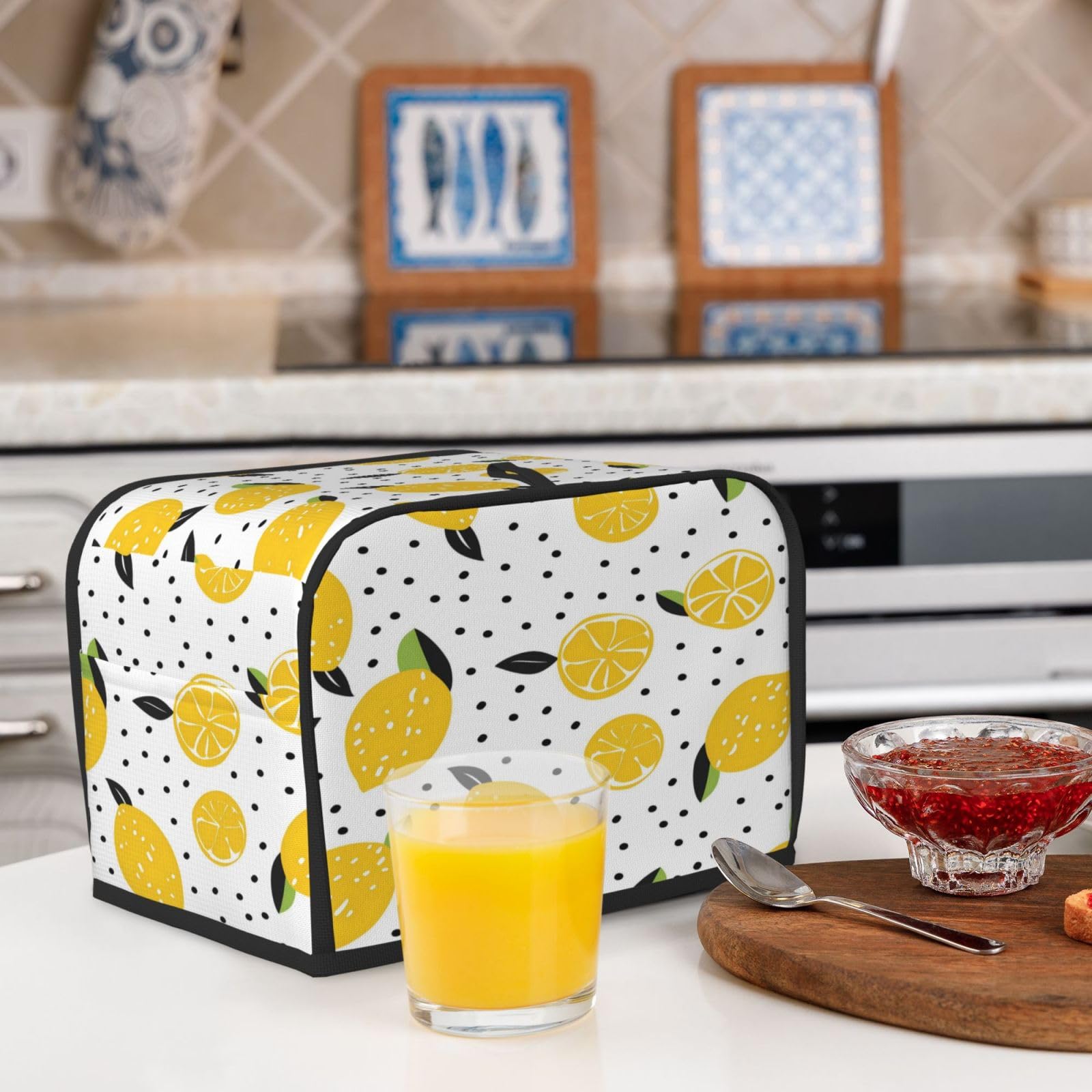 Cubierta para tostadora con patrón de limón amarillo, ranura ancha de 2 rebanadas, a prueba de polvo, impermeable, para electrodomésticos de cocina, con lazo para colgar, protector de 6