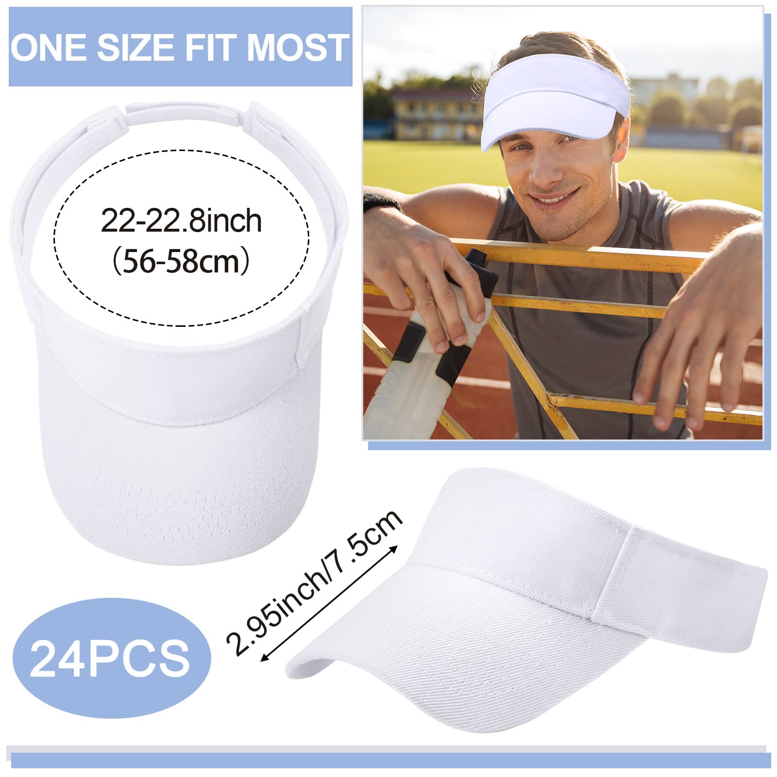 24 Stück Sport Sonnenblende Hüte Verstellbar Leere Top Baseball Kappe Baumwolle UV Schutz Tennis Visiere für Frauen Herren Outdoor