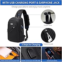 Vista 42 de DUSLANG Mochila de hombro para senderismo, bolsa cruzada para hombres, bolsas de pecho con puerto de cargador USB para campamento casual, ciclismo