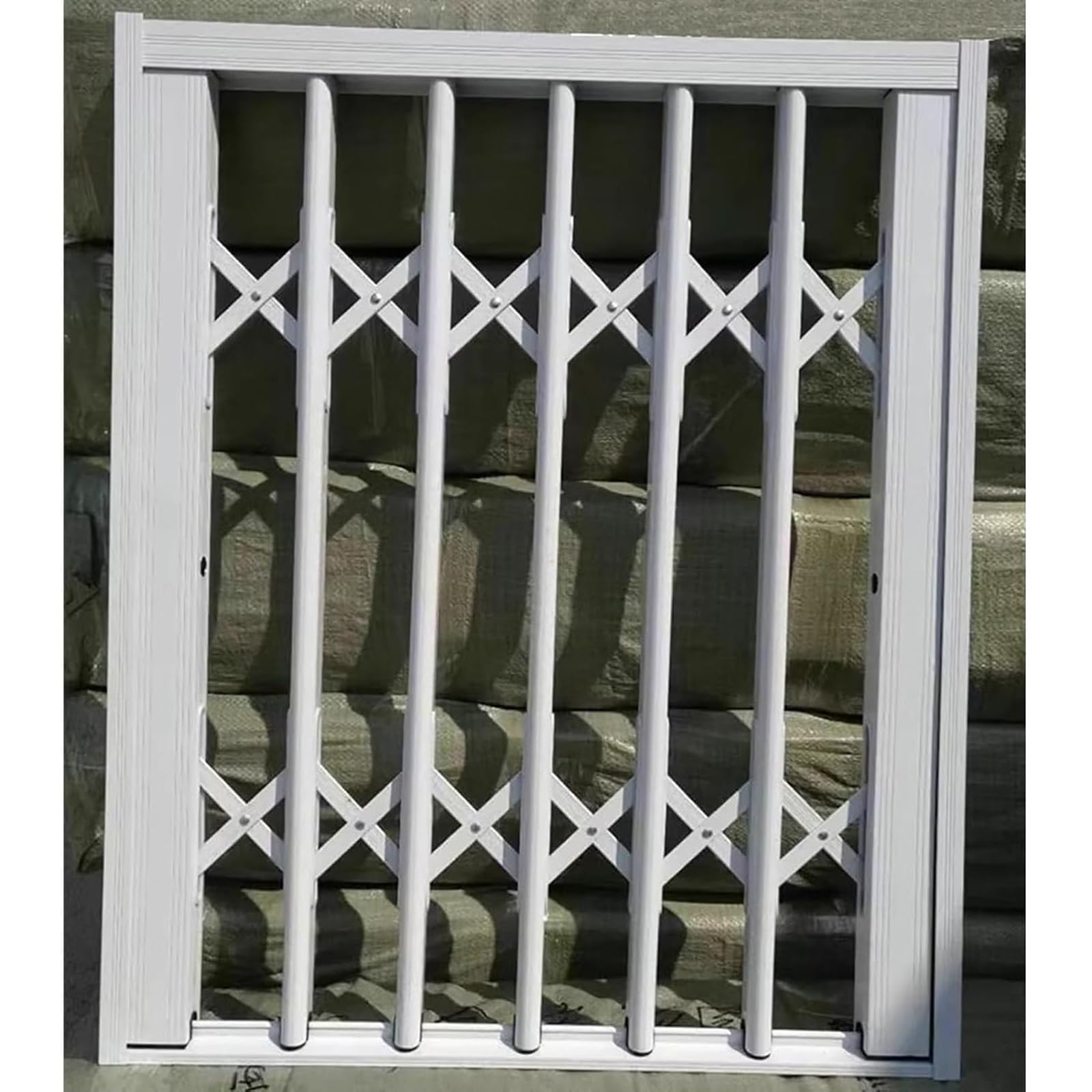 Barres de sécurité antivol pour fenêtre coulissante en aluminium blanc avec serrures et clés, grille de sécurité accordéon (80 x 134,9 cm), solution de sécurité domestique