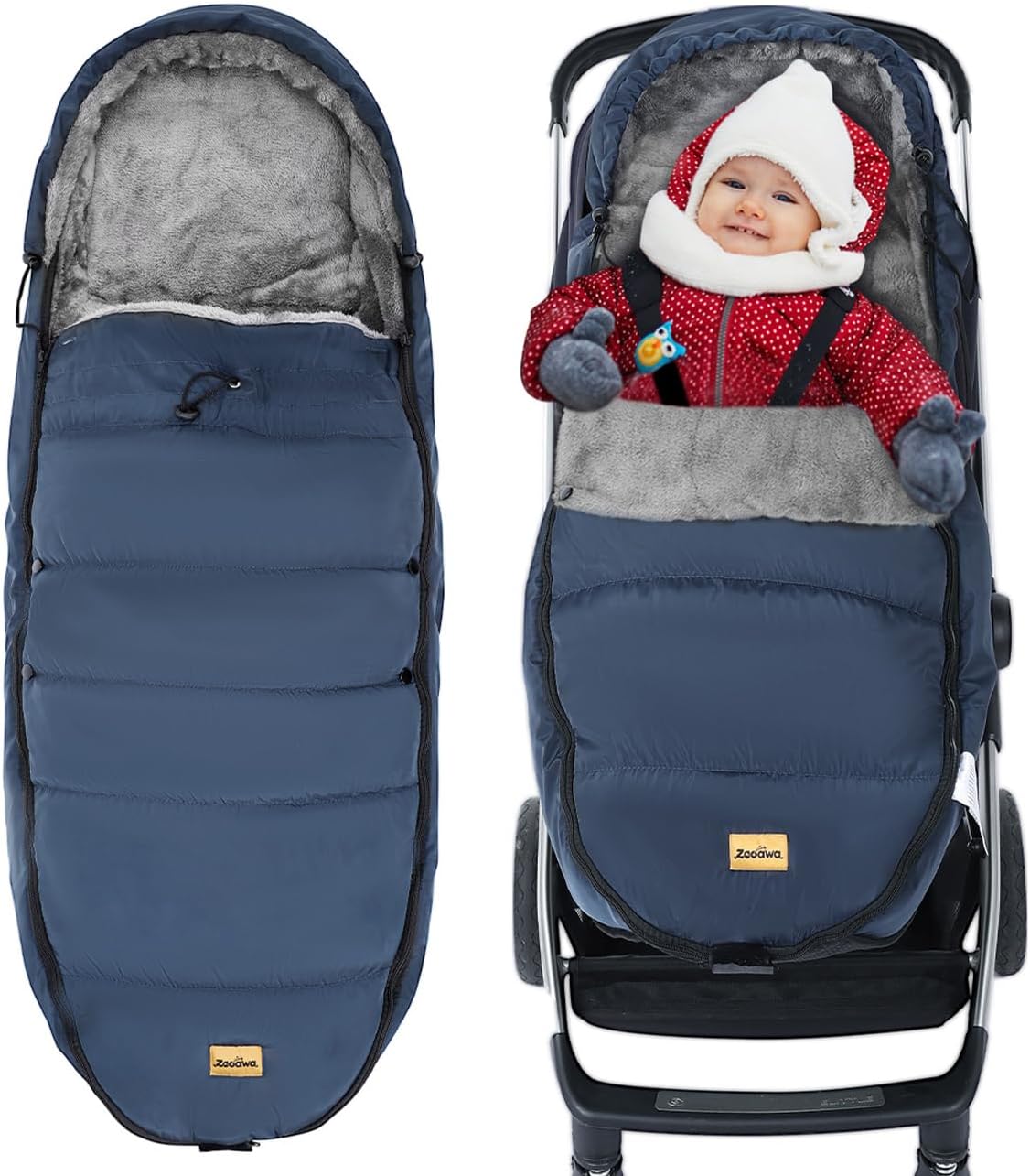 Zooawa Stroller Bunting Bag Universal, Waterproof Baby Stroller Footmuff, Christmas Gift Stroller Sleeping Bag for Cold Weather, Extra Thick, Fits 6-36 Months Baby, Dark Blue